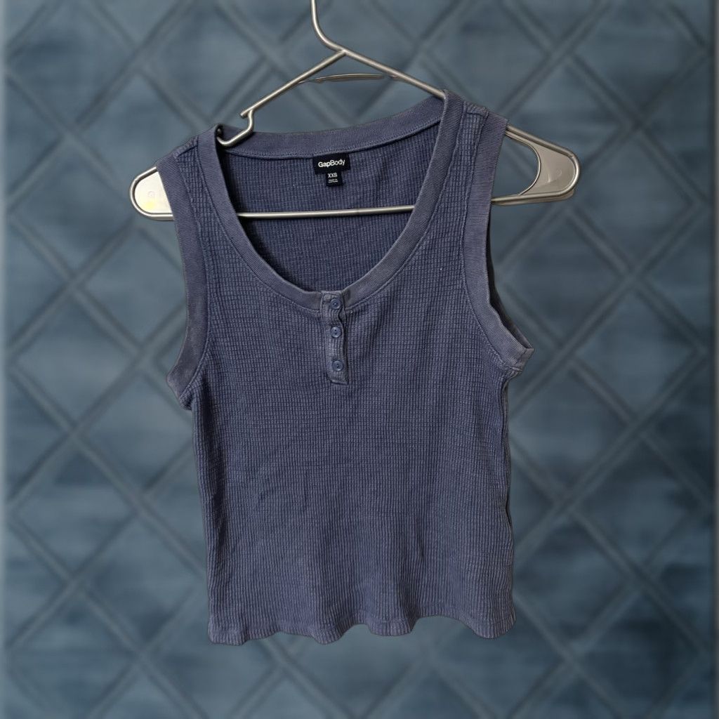 Gap Gap Body Waffle Tank Top Blue XS Women Henley Ribbed Sleeveless Pullover Shirt 2XS Regular Size Size XXS / US 00 / IT 34 - 1 Thumbnail