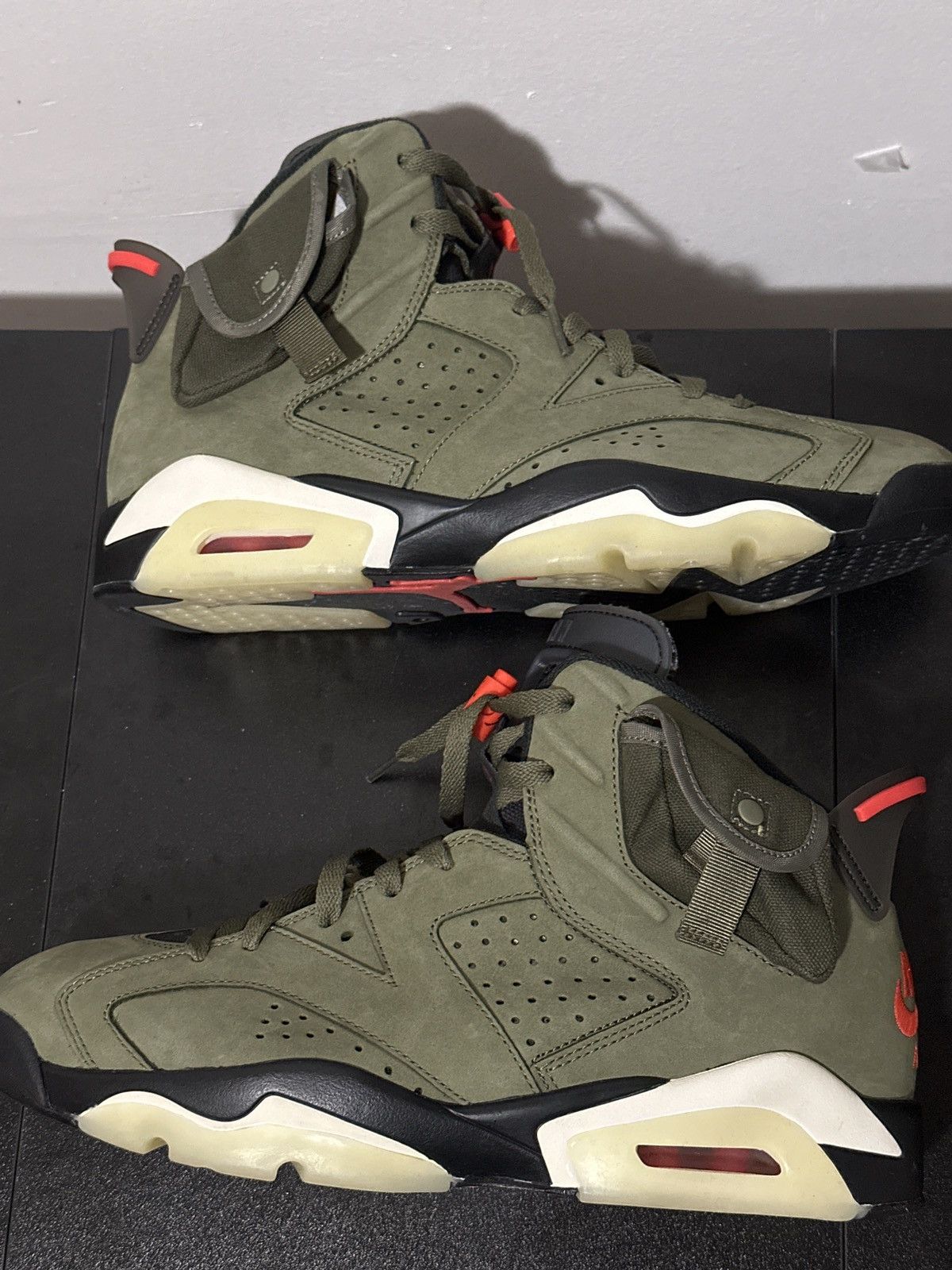 image of Air Jordan 6 Retro Olive Travis Scott Shoes in Olive Black, Men's (Size 11)