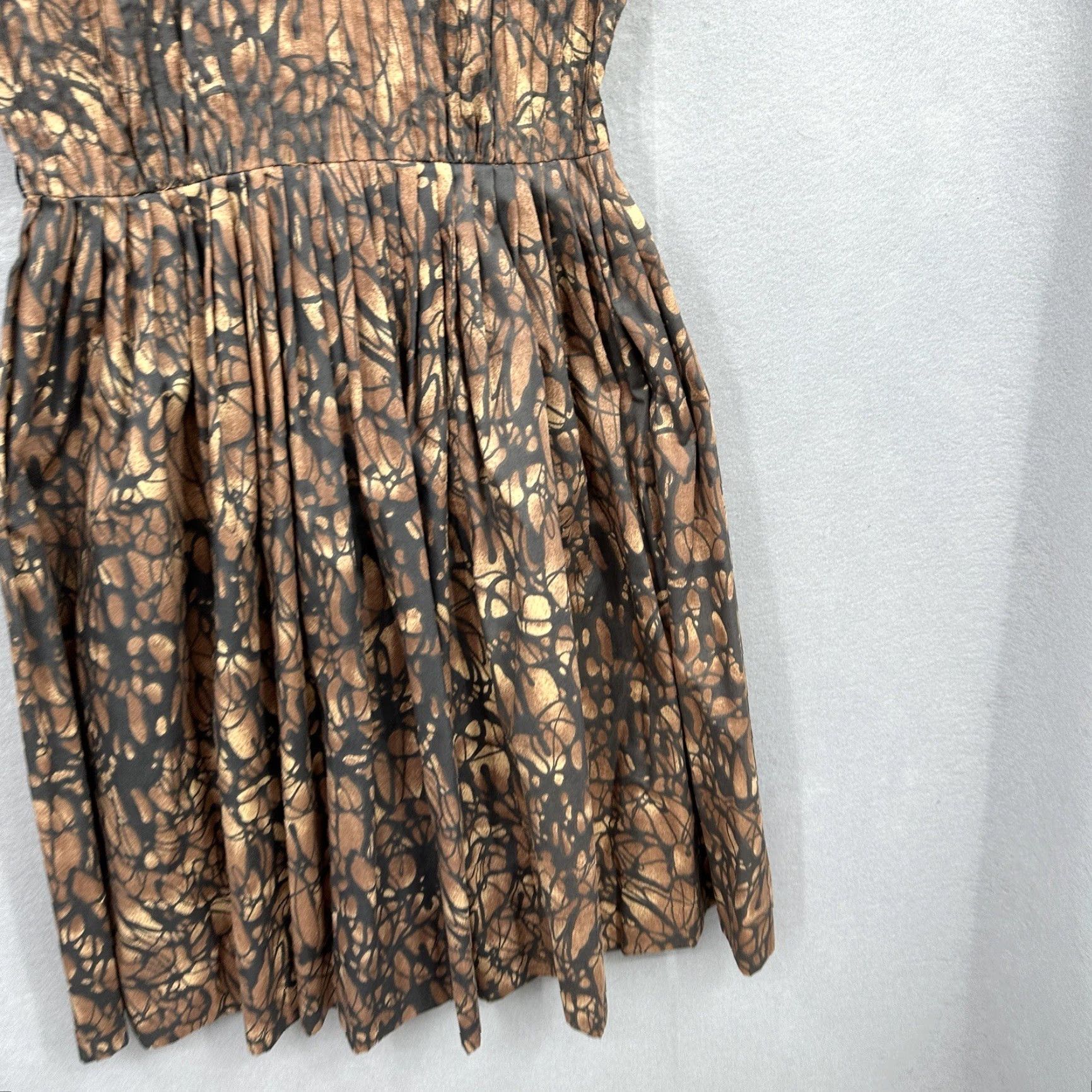 Vintage VINTAGE AnR Jr. Brown Tea Dress S Pintuck Fit Flare Cocktail 1950s Retro Art Deco Womens Size S / US 4 / IT 40 - 6 Thumbnail