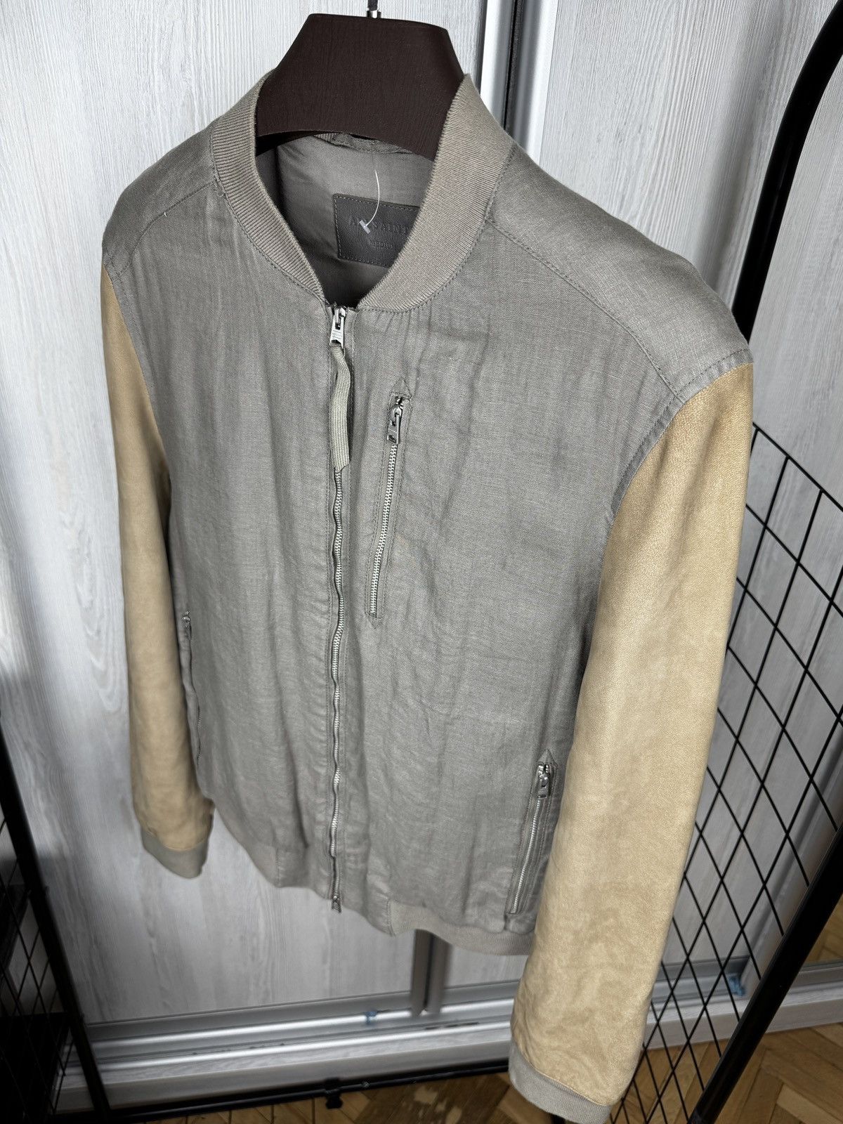Allsaints Allsaints linen sheep leather sleeves grey beige bomber jckt Size US M / EU 48-50 / 2 - 7 Thumbnail