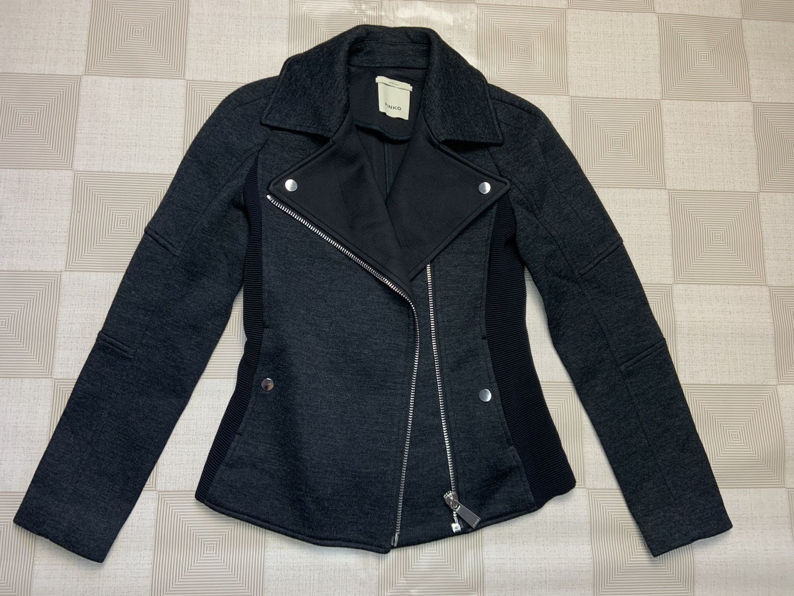 Pinko Women Gray Wool Full Zip Biker Jacket US 4 EU36 UK8