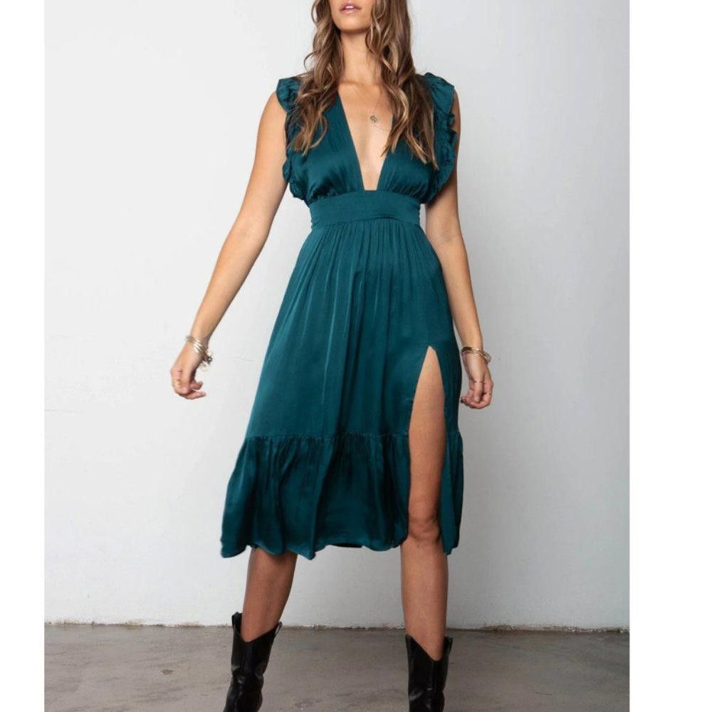 image of Stillwater The Jessie Midi Dress In Emerald Green NWT Large, Women's