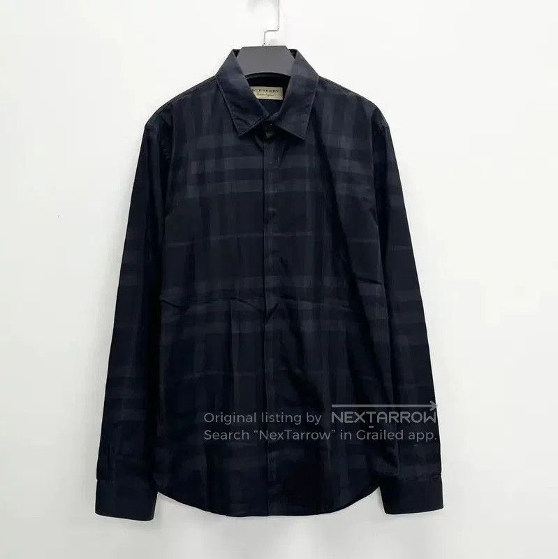 Burberry Men's Black Gray Plaid Long Sleeve Shirt.