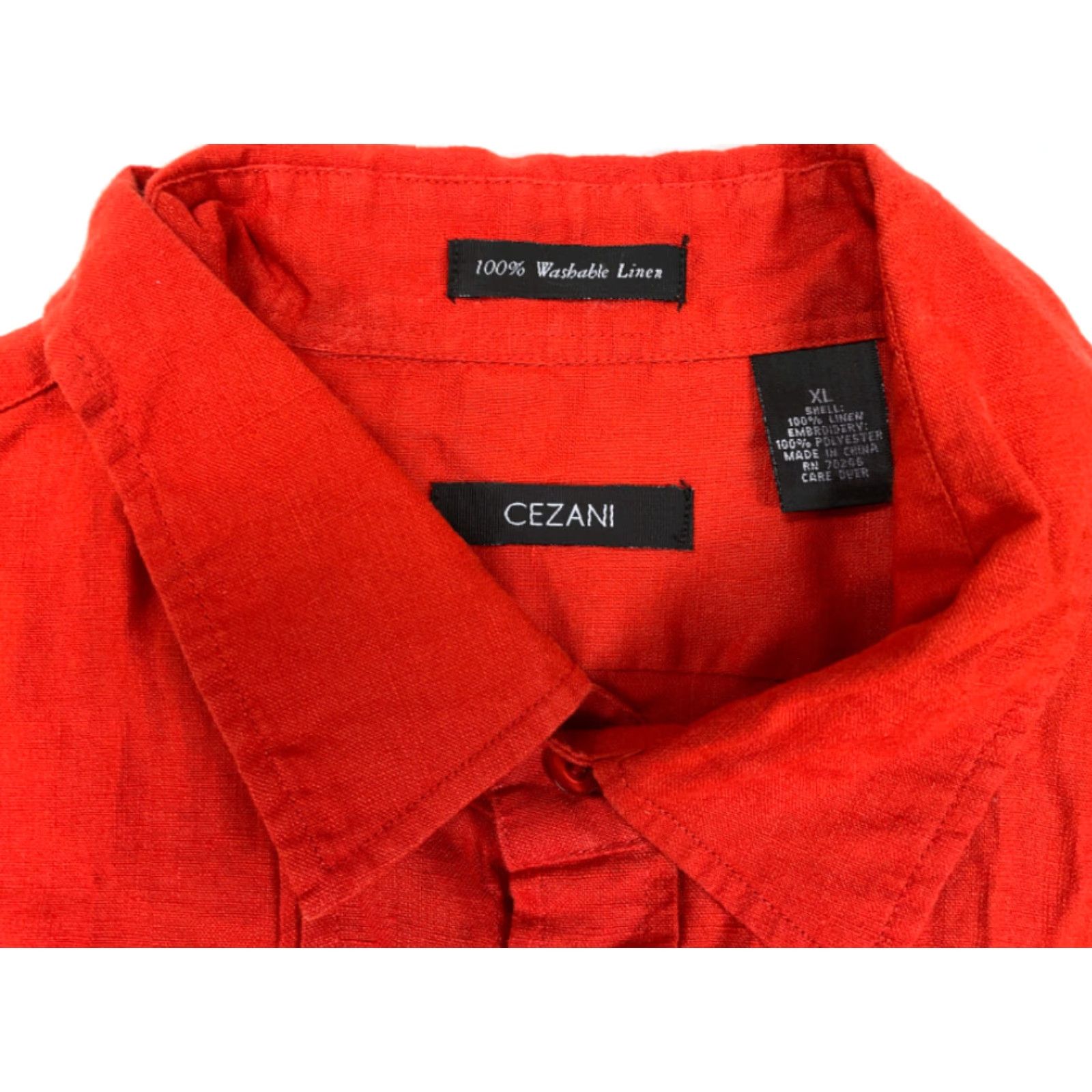 Vintage Sopranos Dad Style Shirt Orange Red Textured Stripe Adult XL Linen Button-Up Size US XL / EU 56 / 4 - 4 Thumbnail