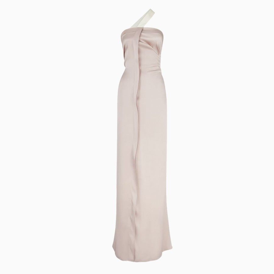 o1d2blof0824 One-Shoulder Antique Silk Dress in Light Pink