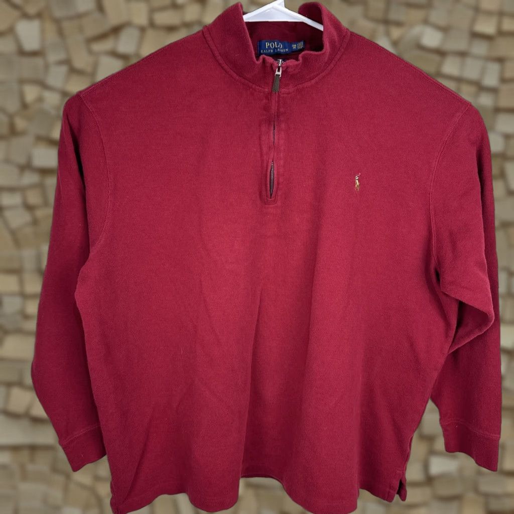 Polo Ralph Lauren Polo Ralph Lauren Sweater Mens 2XB Maroon 1/4 Zip Mock Neck Estate Rib Pony Logo Pullover Knit Size US XXL / EU 58 / 5 - 1 Thumbnail