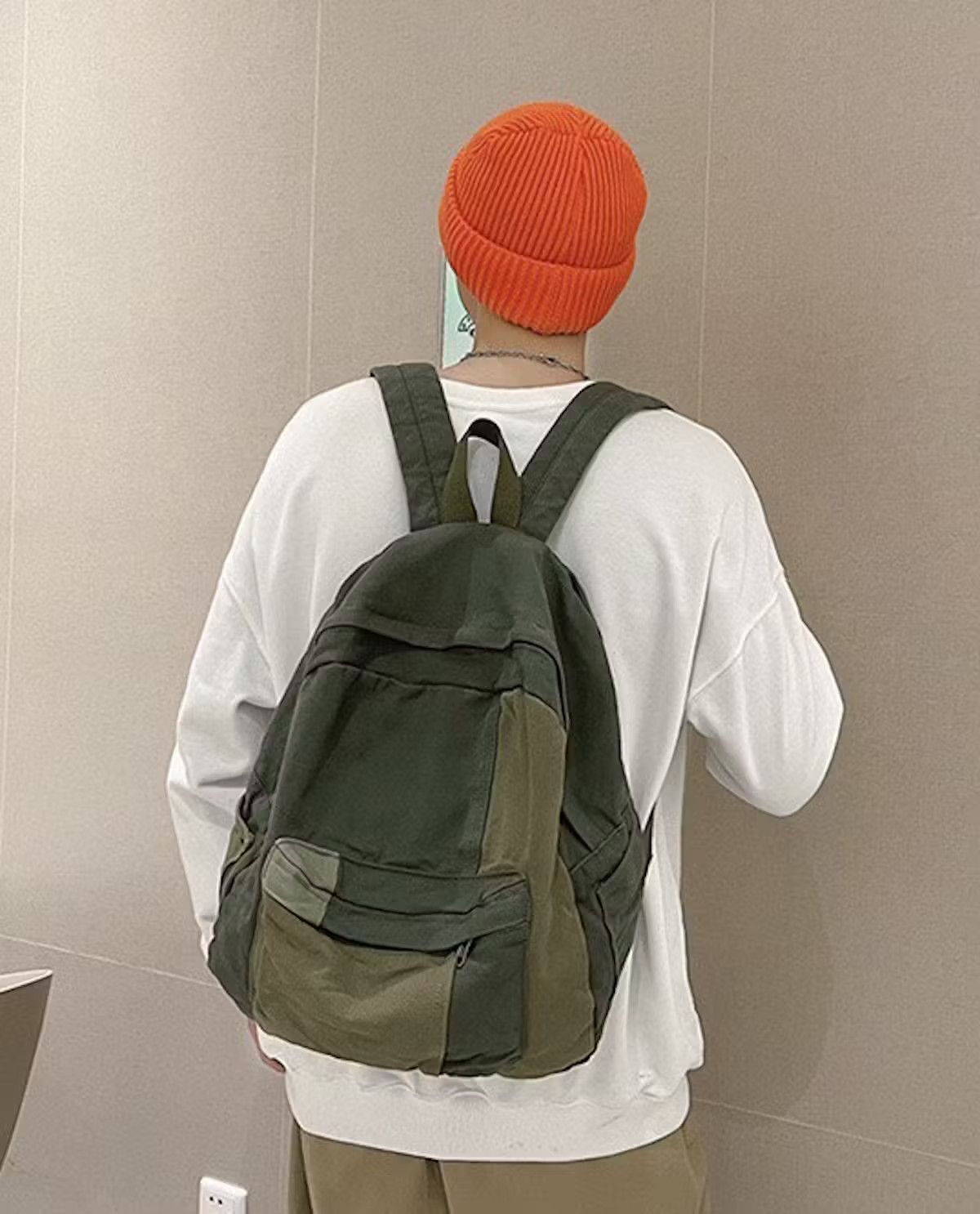Japanese Brand Fashion patchwork canvas backpack aesthetic Size ONE SIZE - 3 Thumbnail
