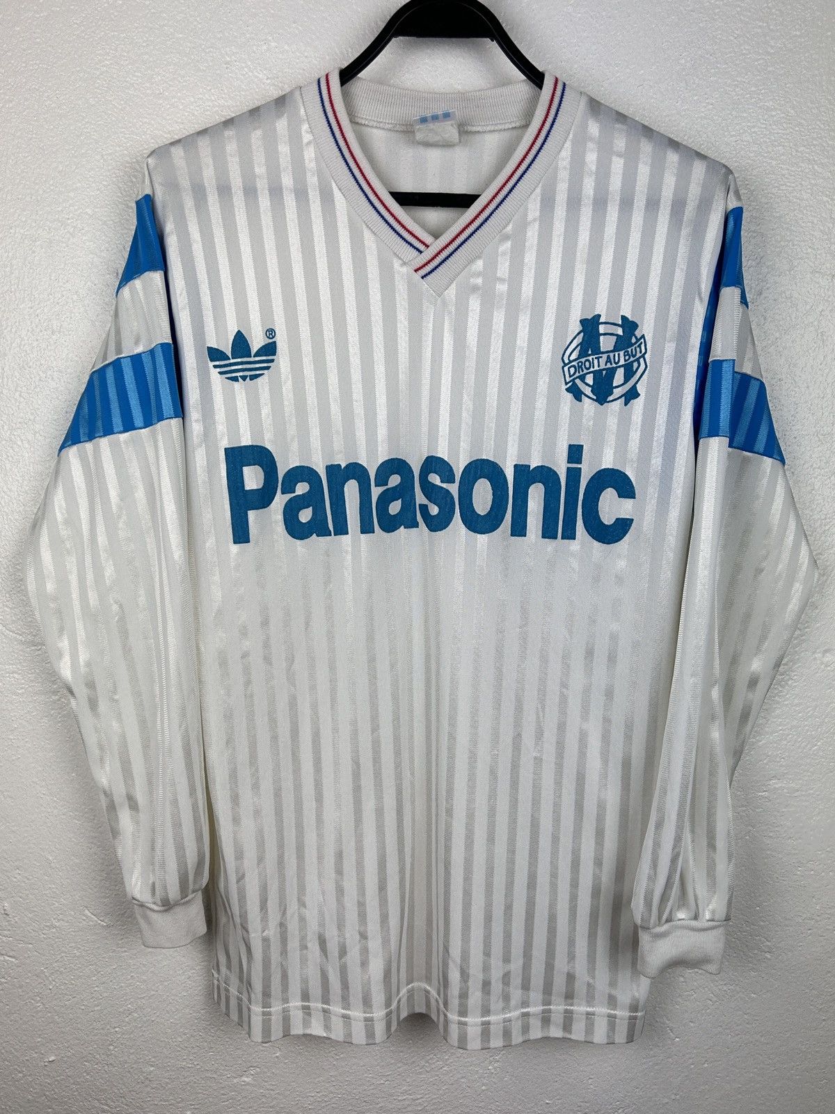 image of Adidas Olimpique De Marseille 1989/90 Home Kit L/s Jersey in White, Men's (Size Small)