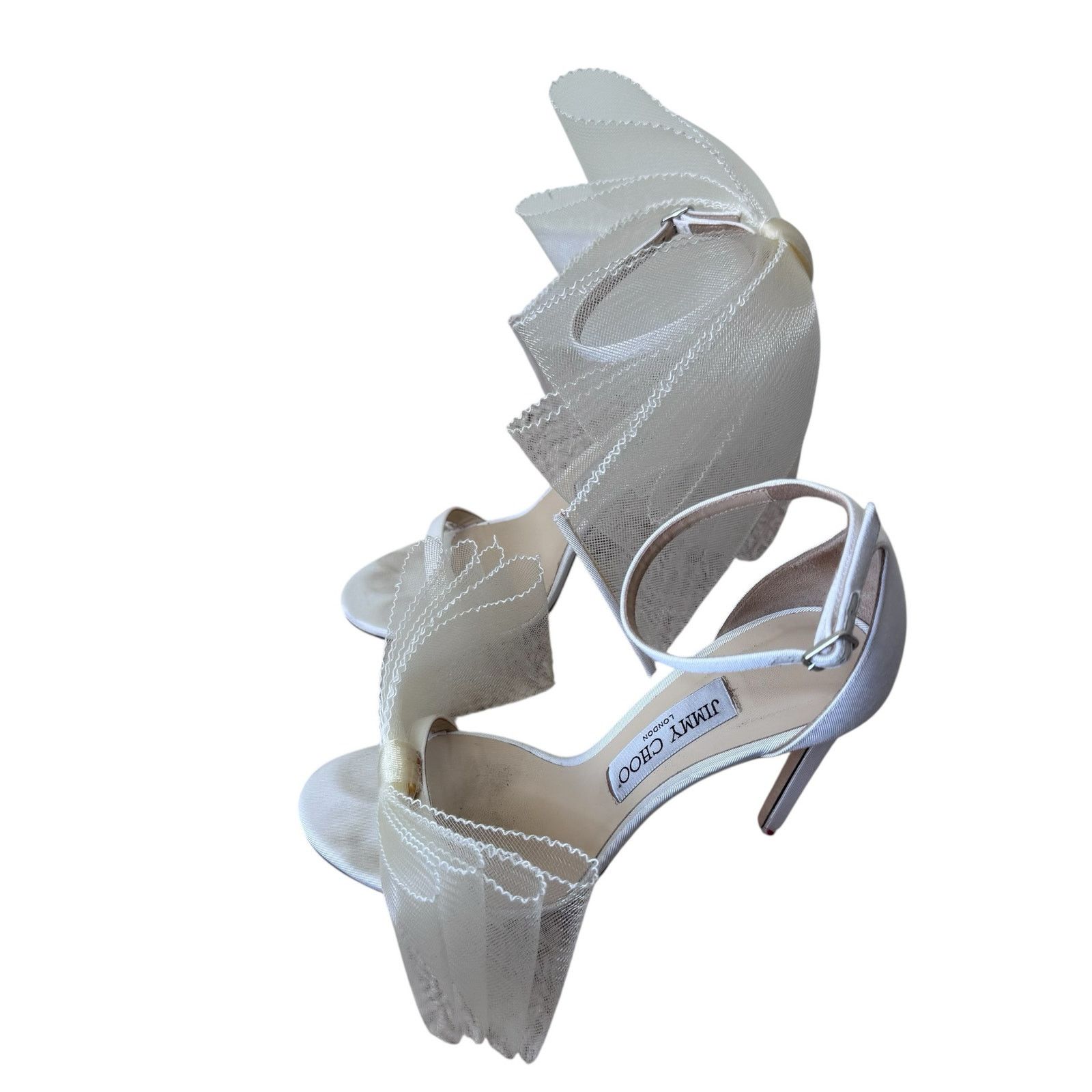 Jimmy Choo JIMMY CHOO Aveline Asymmetric Mesh/ Grosgrain Latte Heels Size US 8 / IT 38 - 14 Thumbnail