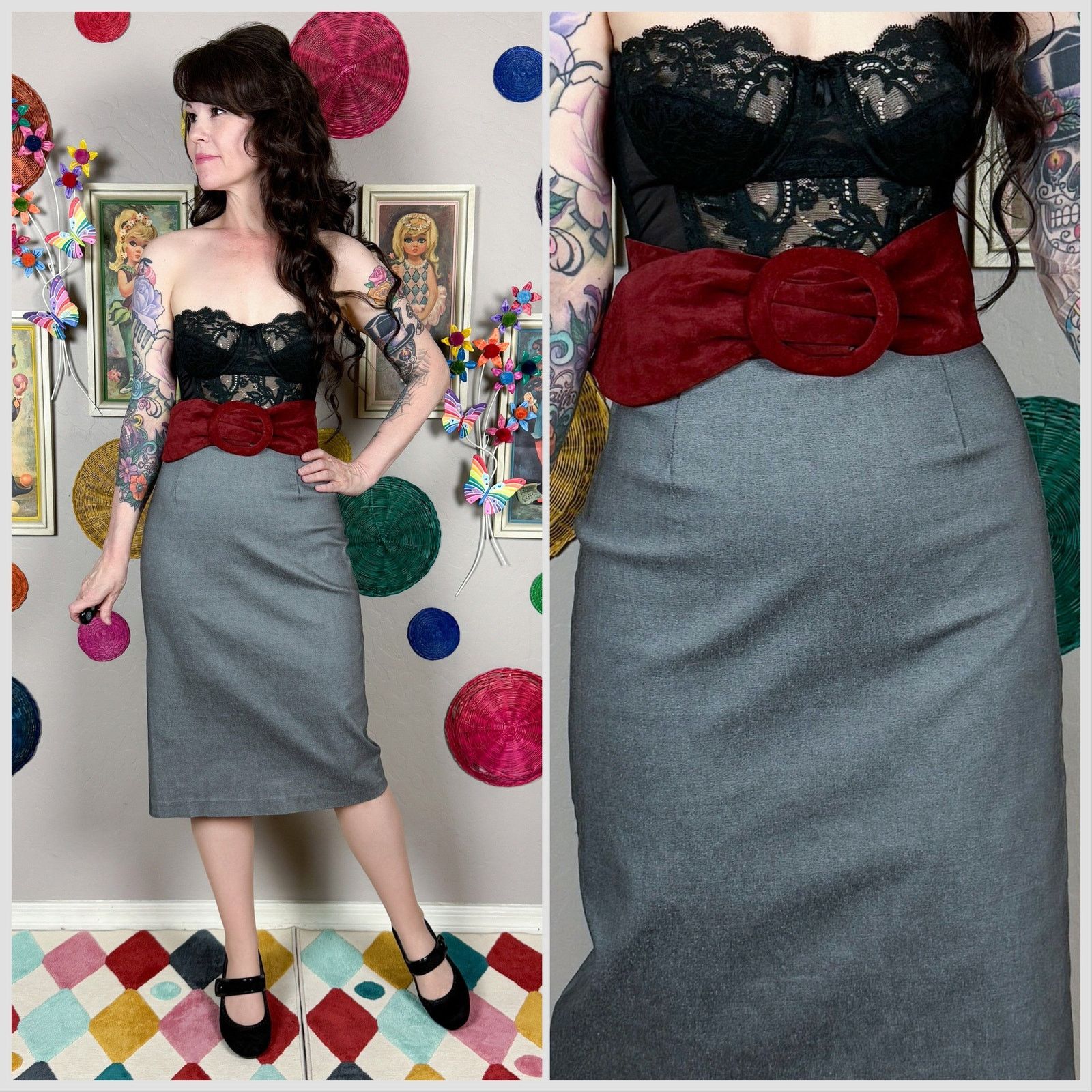 Vintage Vintage 1990s Silver High Waist Midi Skirt Size 30" / US 8 / IT 44 - 1 Thumbnail