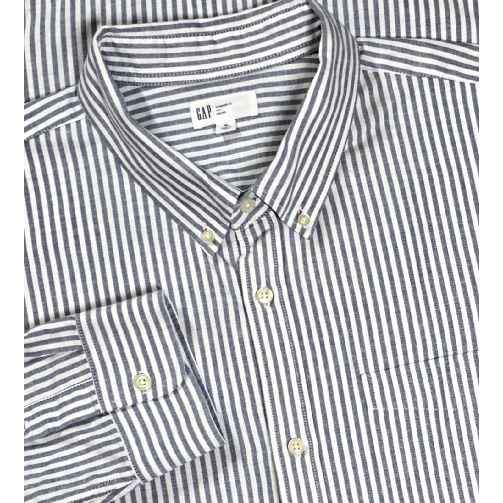 Gap Gap Oxford Button-Up Shirt Long Sleeve Gray White Stripe Mens XL Size US XL / EU 56 / 4 - 2 Thumbnail