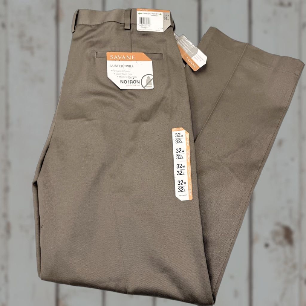 Savane Savane Khakis Pants Mens 32x32 Beige Comfort Waist Luster Twill No Iron Size US 32 / EU 48 - 1 Thumbnail