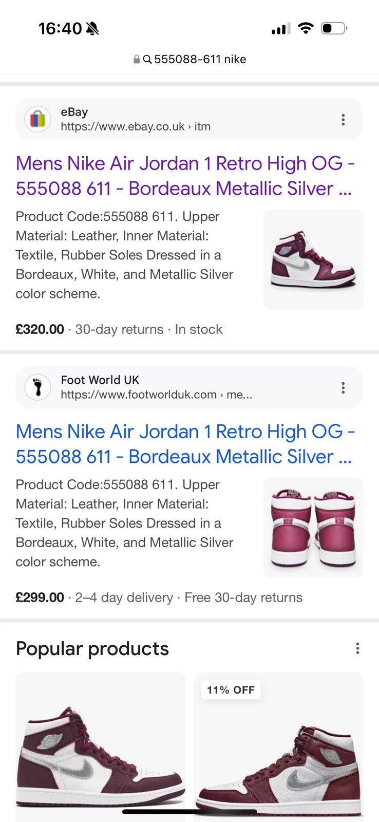 Nike NIKE AIR JORDAN 1 555088-611 “BORDEAUX. US9 new no box condi Size US 9 / EU 42 - 22 Thumbnail