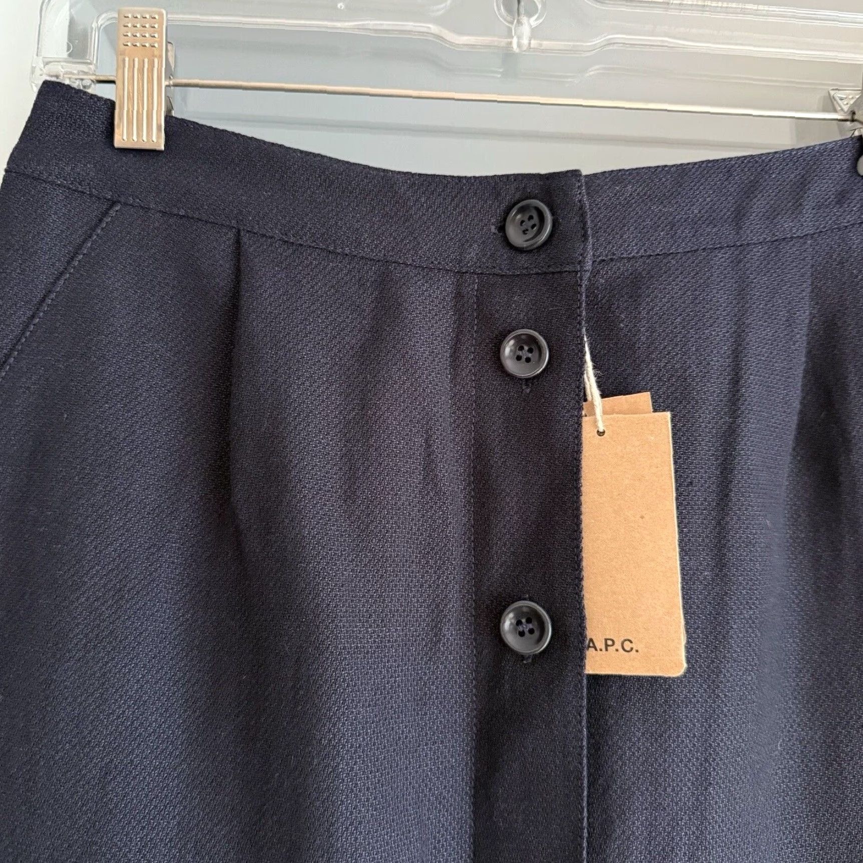 A.P.C. A.P.C. Liada Button Front Woven Linen/Cotton Mini Skirt Navy Blue Size 38 Size 26" / US 2 / IT 38 - 2 Thumbnail