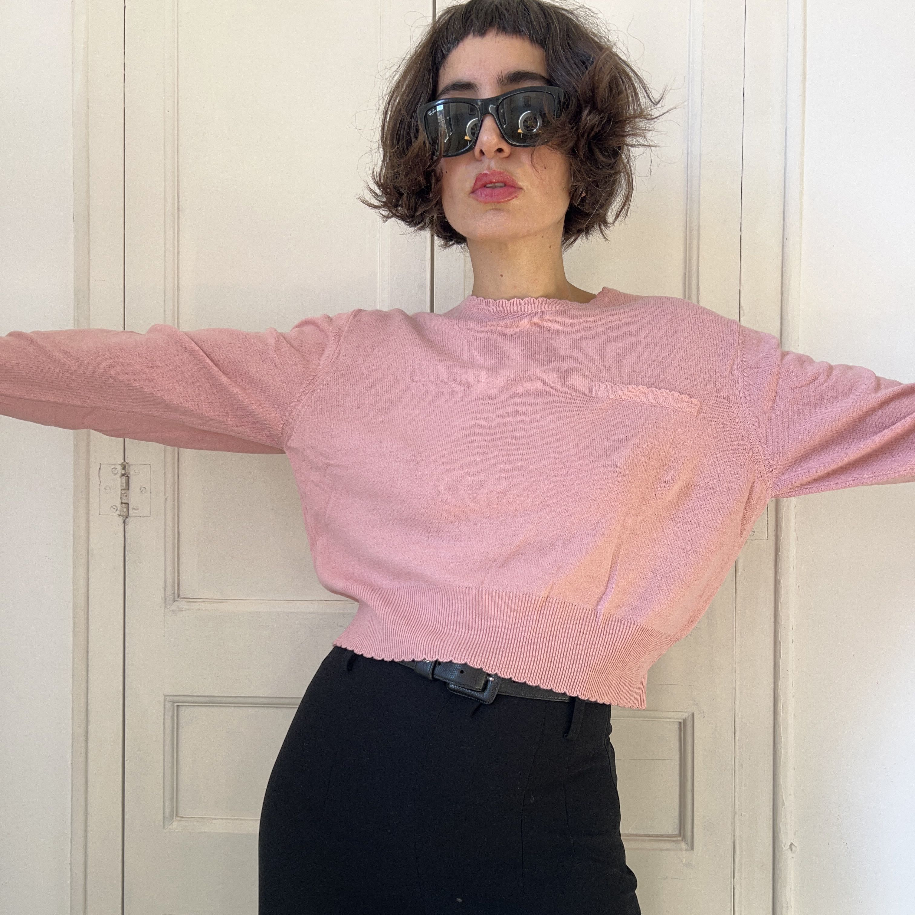 Vintage Vintage 90s Pink Cropped Coquette Sweater Size XL / US 12-14 / IT 48-50 - 4 Thumbnail