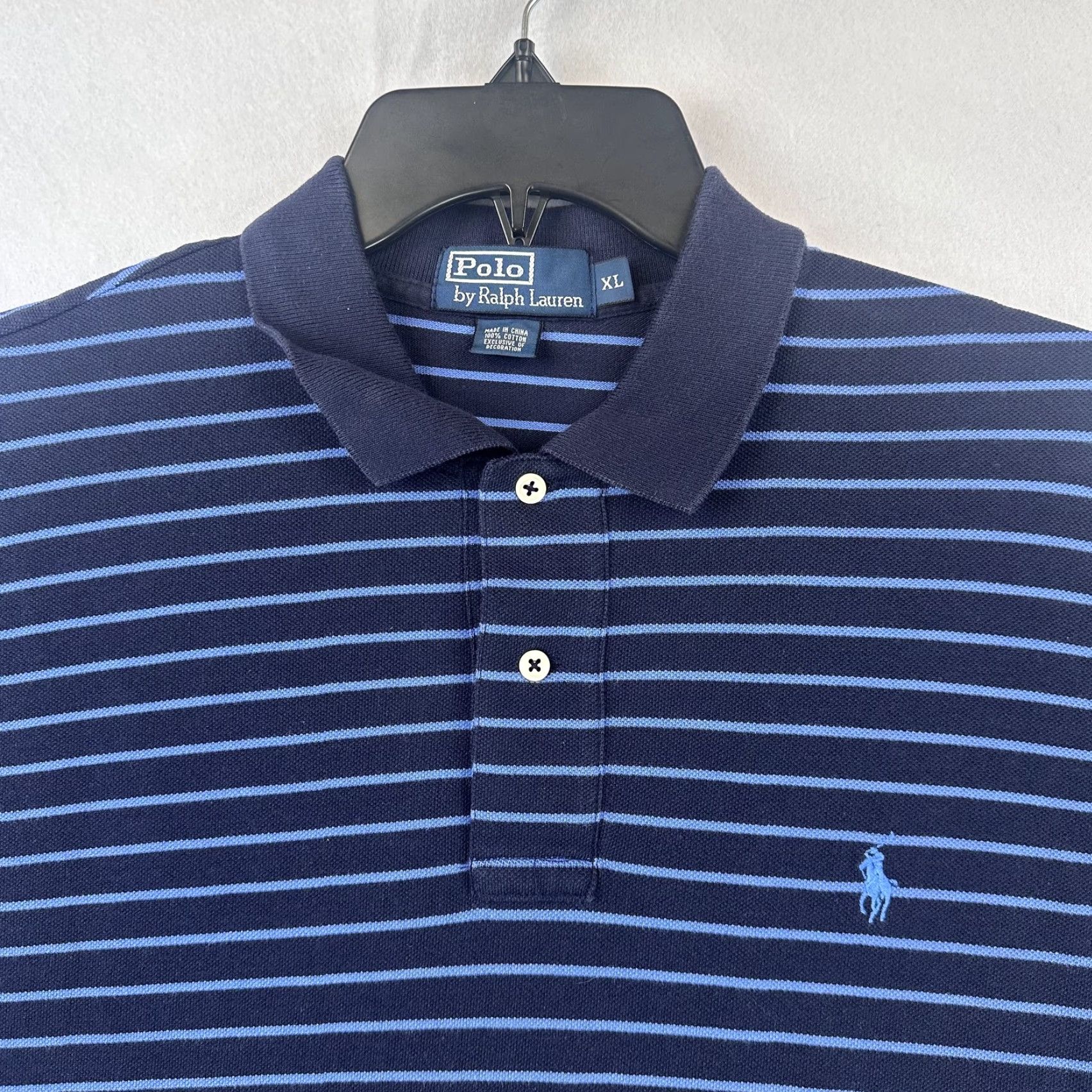 Polo Ralph Lauren Polo Ralph Lauren Polo Shirt Mens XL Navy Blue Striped Classic Fit Short Sleeve Size US XL / EU 56 / 4 - 3 Thumbnail