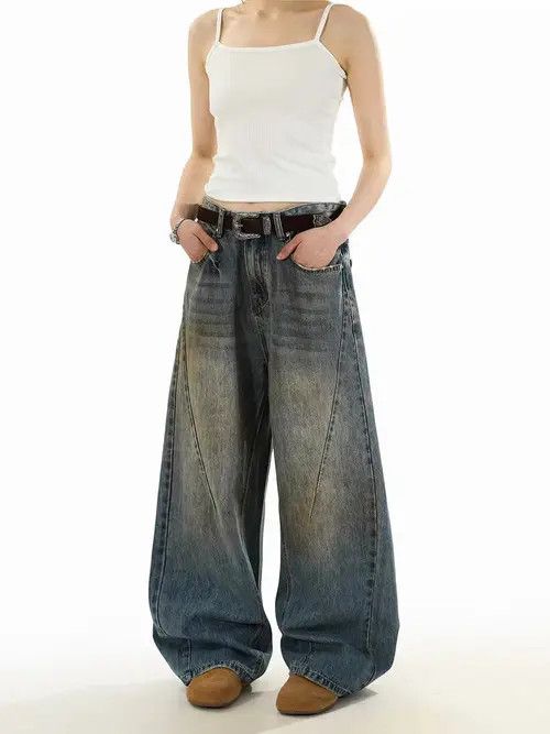 VIBE Washed and distressed baggy patchwork jeans Size US 34 / EU 50 - 4 Thumbnail