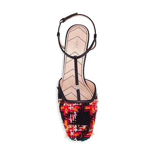 Gucci NEW GUCCI Marmont 55mm Tweed T-Strap Pumps Orange Pink Petr Size US 7 / IT 37 - 1 Thumbnail