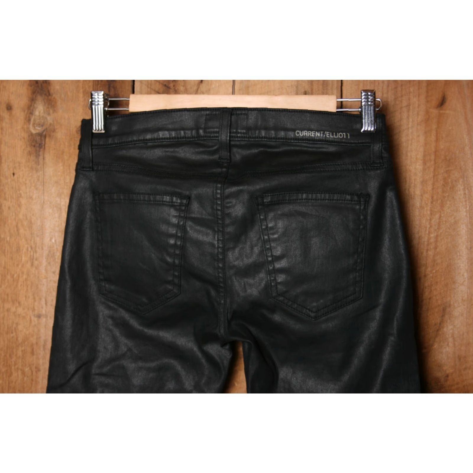 Vintage Current/Elliott The Sweeney Coated Black Stretch Skinny Moto Jeans Sz 26 Women Size 26" / US 2 / IT 38 - 5 Thumbnail