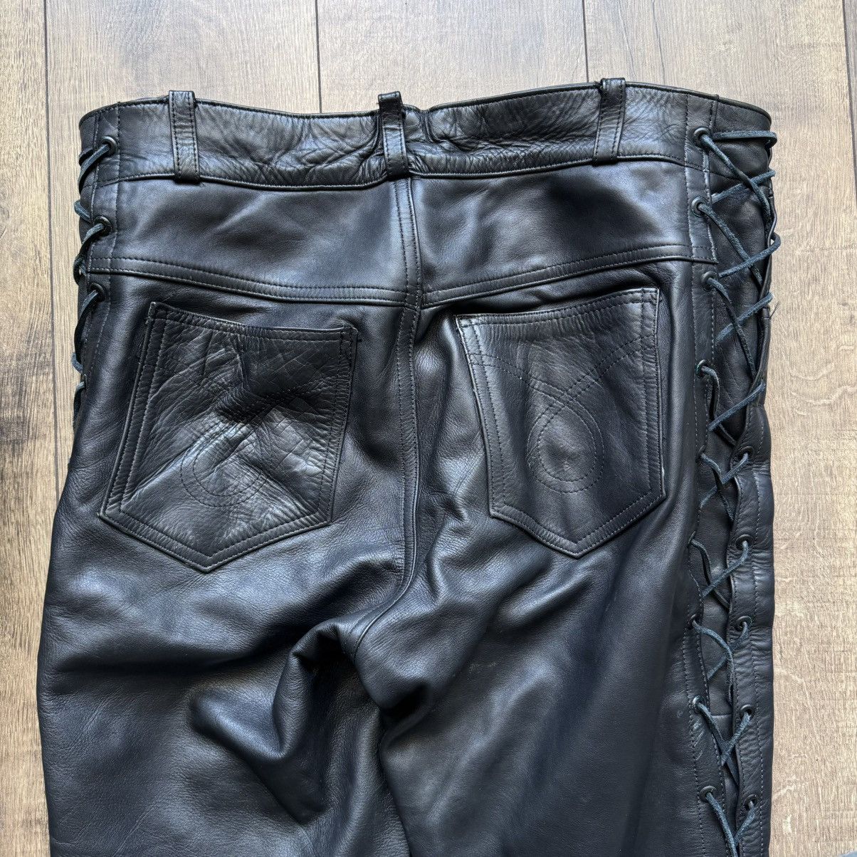 Genuine Leather × Harley Davidson × Vintage Crazy Heavyweight Leather Lace Up Motorcycle Pants Vintage Size US 37 - 11 Thumbnail