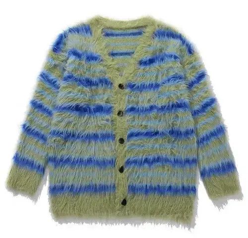 Japanese Brand × Vintage V-neck Striped Green Cardigan Size L / US 10 / IT 46 - 4 Thumbnail