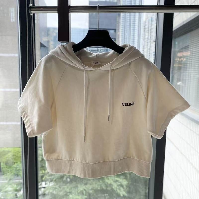 Celine CELINE Logo Short Sleeve Hoodie Size XS Size XS / US 0-2 / IT 36-38 - 1 Thumbnail