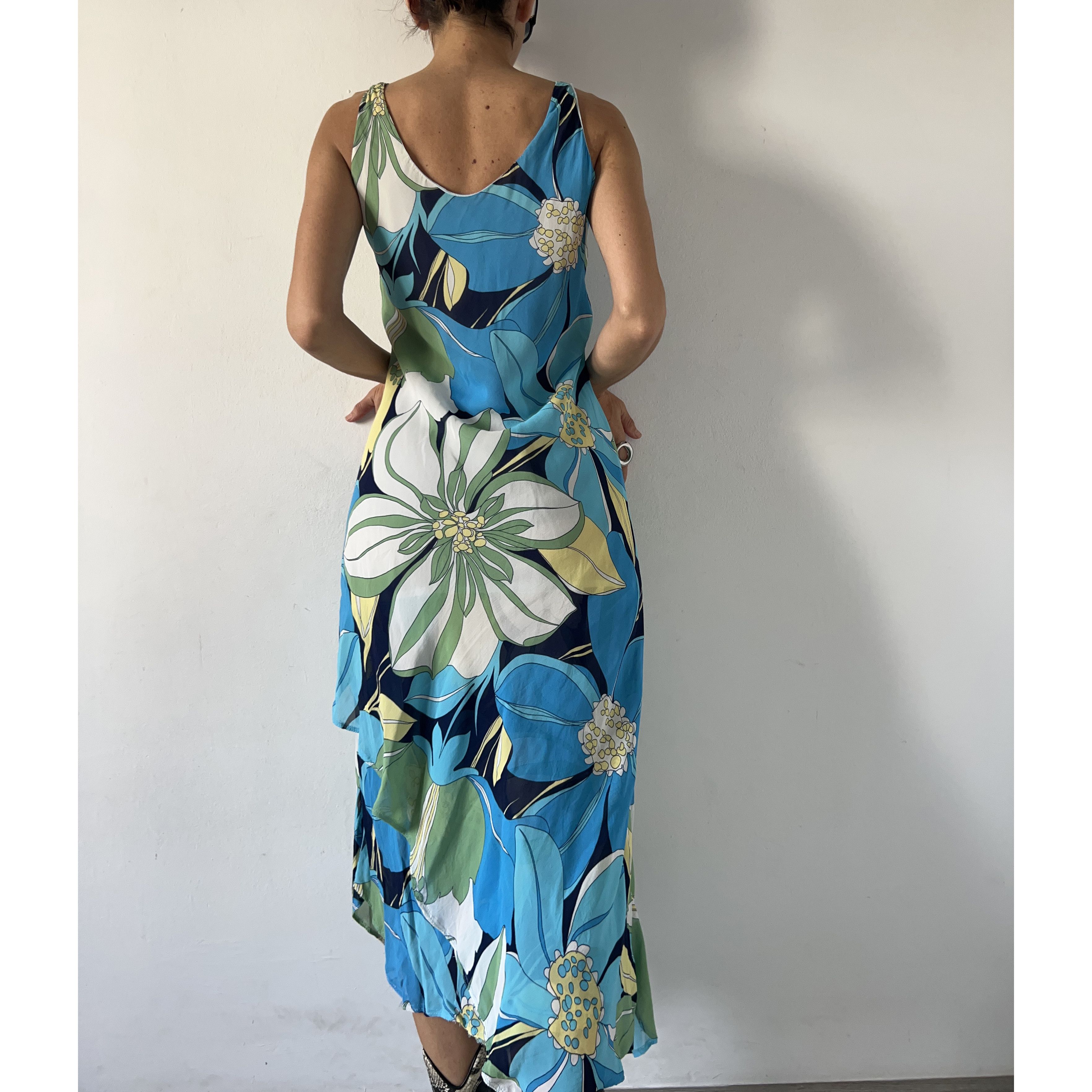 Vintage Y2k bias cut flower power asymmetrical maxi dress Size L / US 10 / IT 46 - 2 Thumbnail
