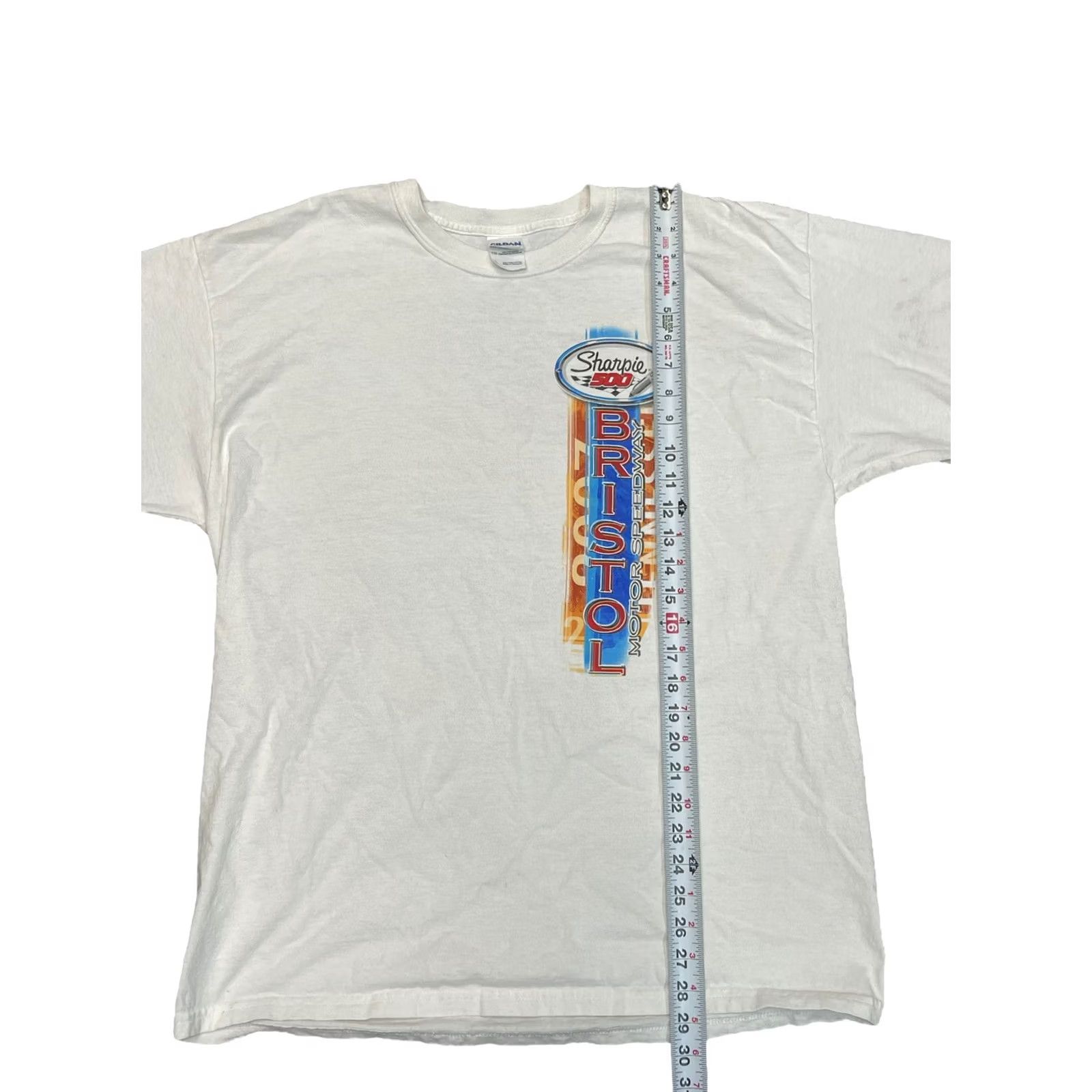 NASCAR VINTAGE Gilden T-Shirt Bristol Motor Speedway Sharpie 500 Racing White XL Men Size US XL / EU 56 / 4 - 2 Thumbnail