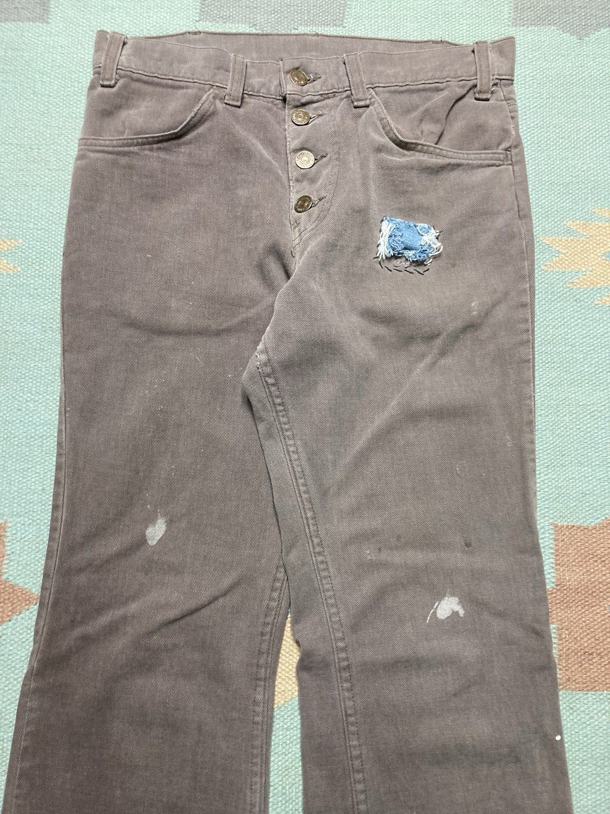Levi's × Vintage 70s Levi’s jeans flare leg bell bottom button fly patc 30x30 Size 30" / US 8 / IT 44 - 3 Thumbnail
