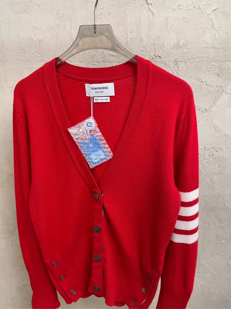 Thom Browne Thom Browne Red four stripe cashmere sweater Size S / US 4 / IT 40 - 4 Thumbnail