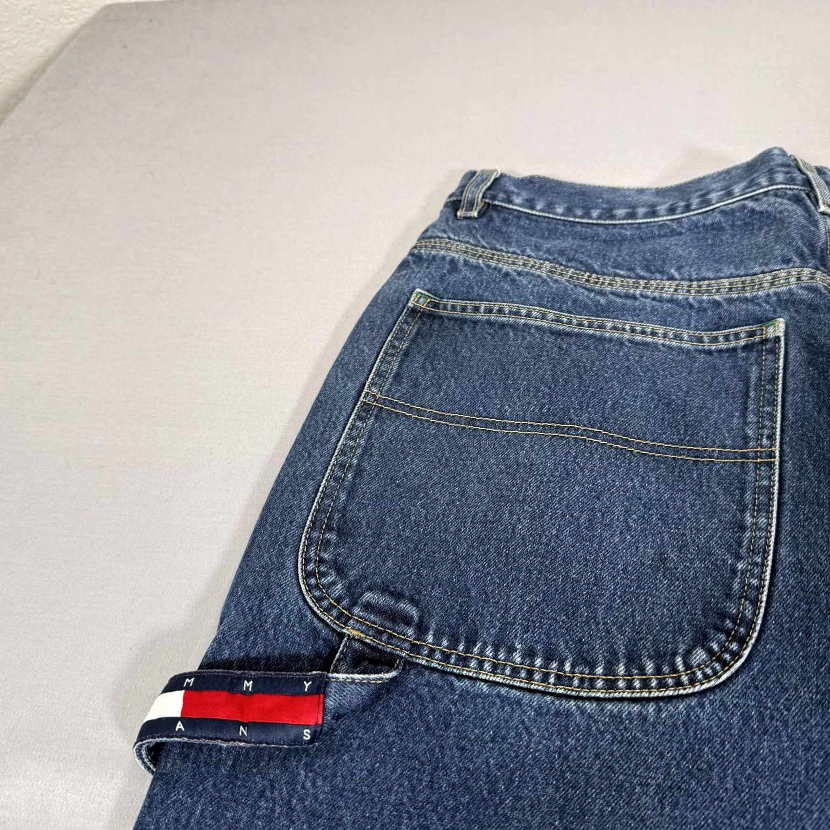 Denime VINTAGE Tommy Jeans Jeans Men 36x32 Blue Carpenter Baggy 90s Wide-Leg Distressed Denim Size US 36 / EU 52 - 3 Thumbnail
