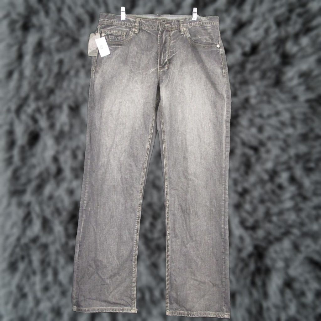 Denime Axel Jeans Mens 36x34 Gray Relaxed Straight Charcoal Wash Embroidered Denim Size US 36 / EU 52 - 1 Thumbnail
