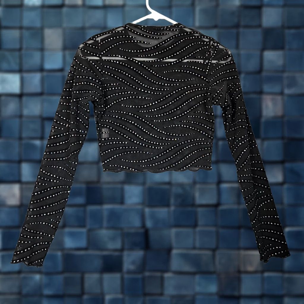 Vintage G Mini USA Black Studded Sheer Crop Top Long Sleeve Size S Size S / US 4 / IT 40 - 1 Thumbnail