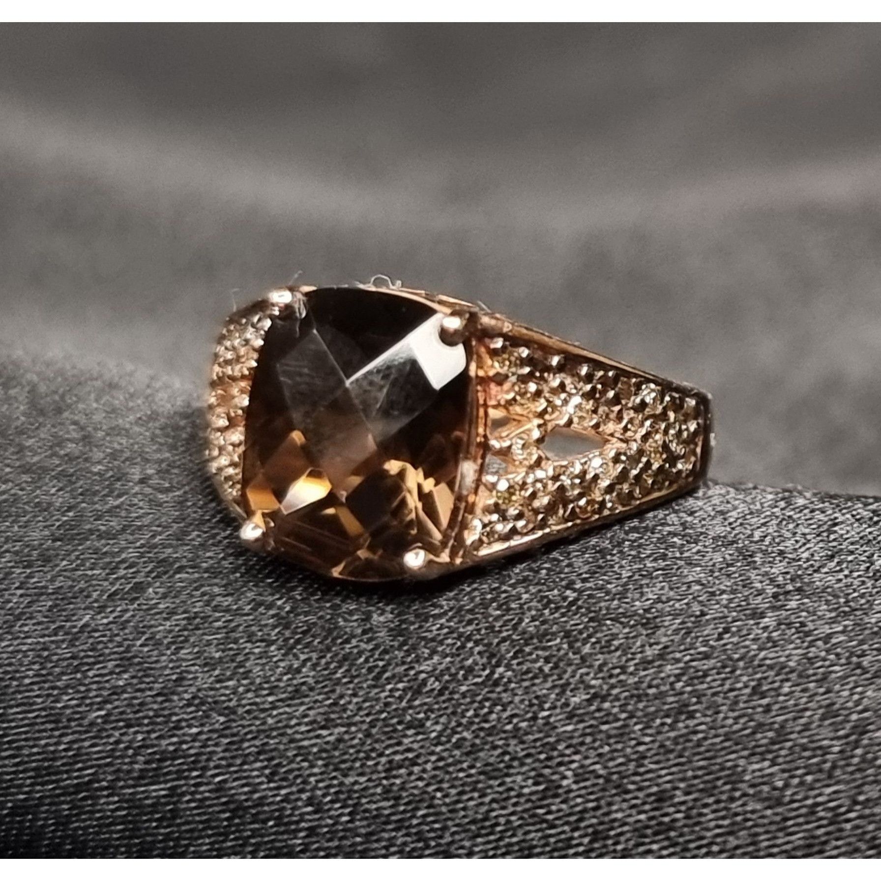 Vintage Smoky Quartz Gemstone Ring 925 Sterling Silver Size ONE SIZE - 6 Thumbnail