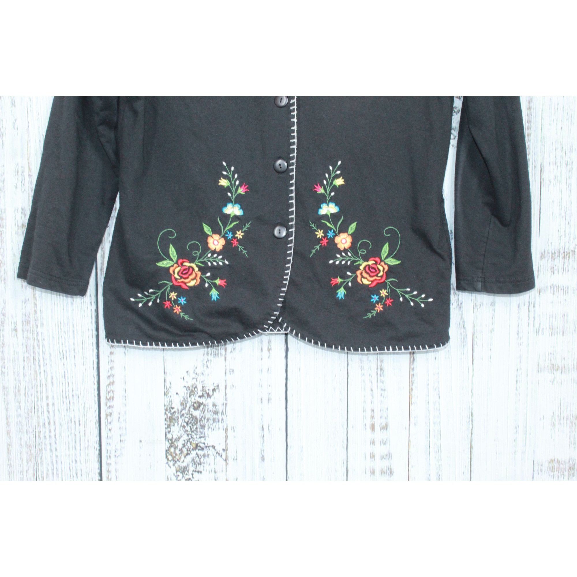 Other Erika Black Floral Embroidered Long Sleeve Jacket Size M / US 6-8 / IT 42-44 - 2 Thumbnail
