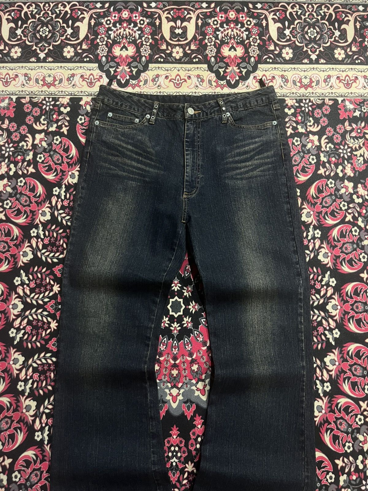 GOSTAR DE FUGA × If Six Was Nine × Le Grande Bleu (L.G.B.) ⚡️Sick⚡️Vintage Japanese Brand Broadwin Rhinestone Flare Jeans Size US 33 - 3 Thumbnail