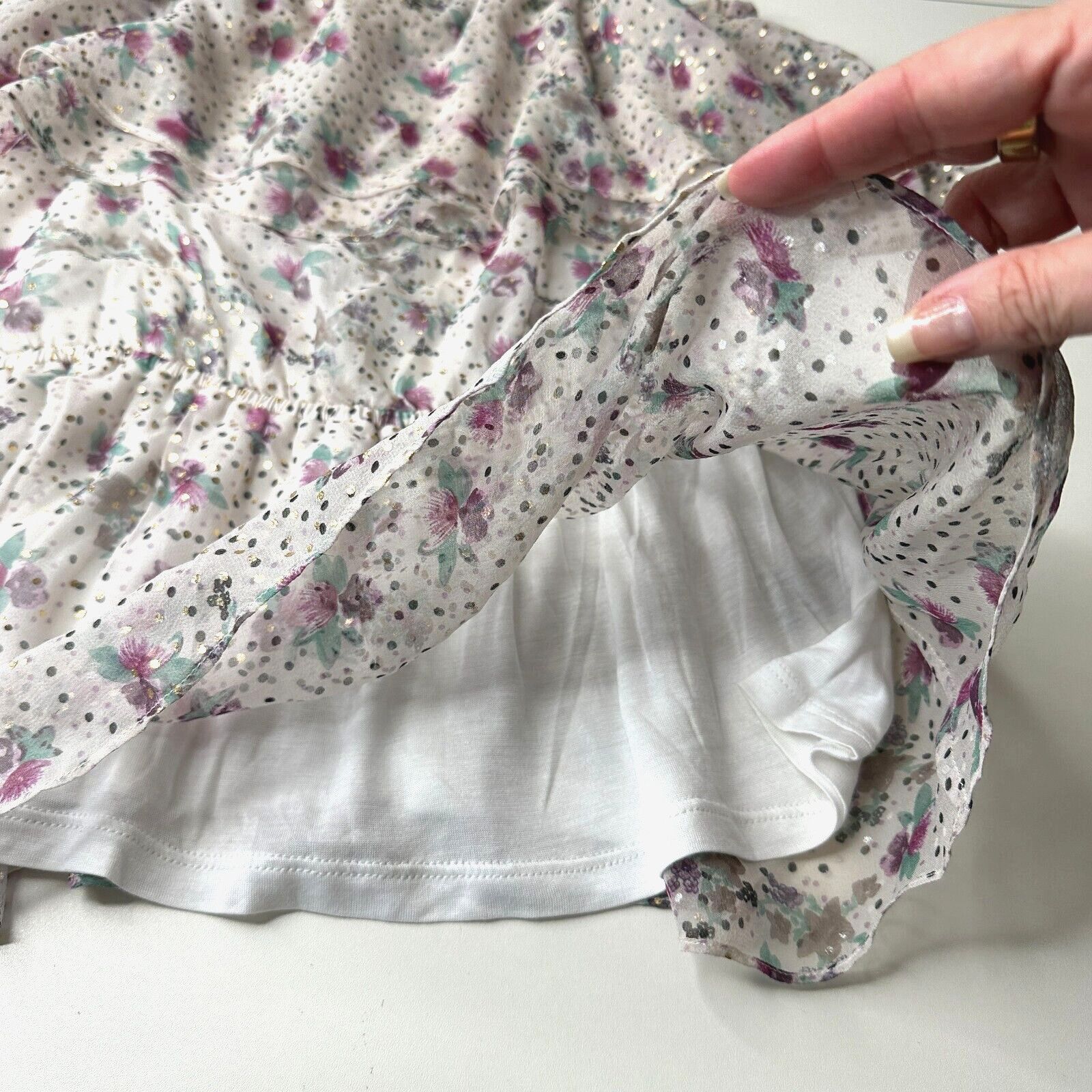 Other NWT Ella Moss White Purple Gold Dot Spaghetti Ruffle Top L Size L / US 10 / IT 46 - 5 Thumbnail