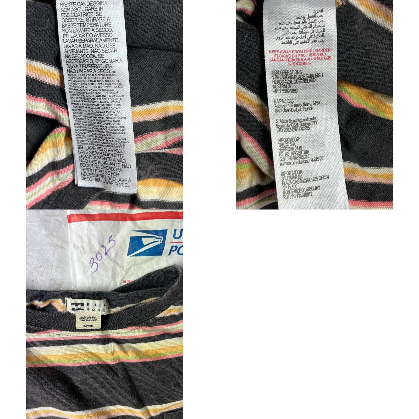Billabong Billabong Cropped Short Sleeve Tee Striped Women Size S Multicolor Crew Neck Pockets T-Shirt Size 28" / US 6 / IT 42 - 9 Thumbnail