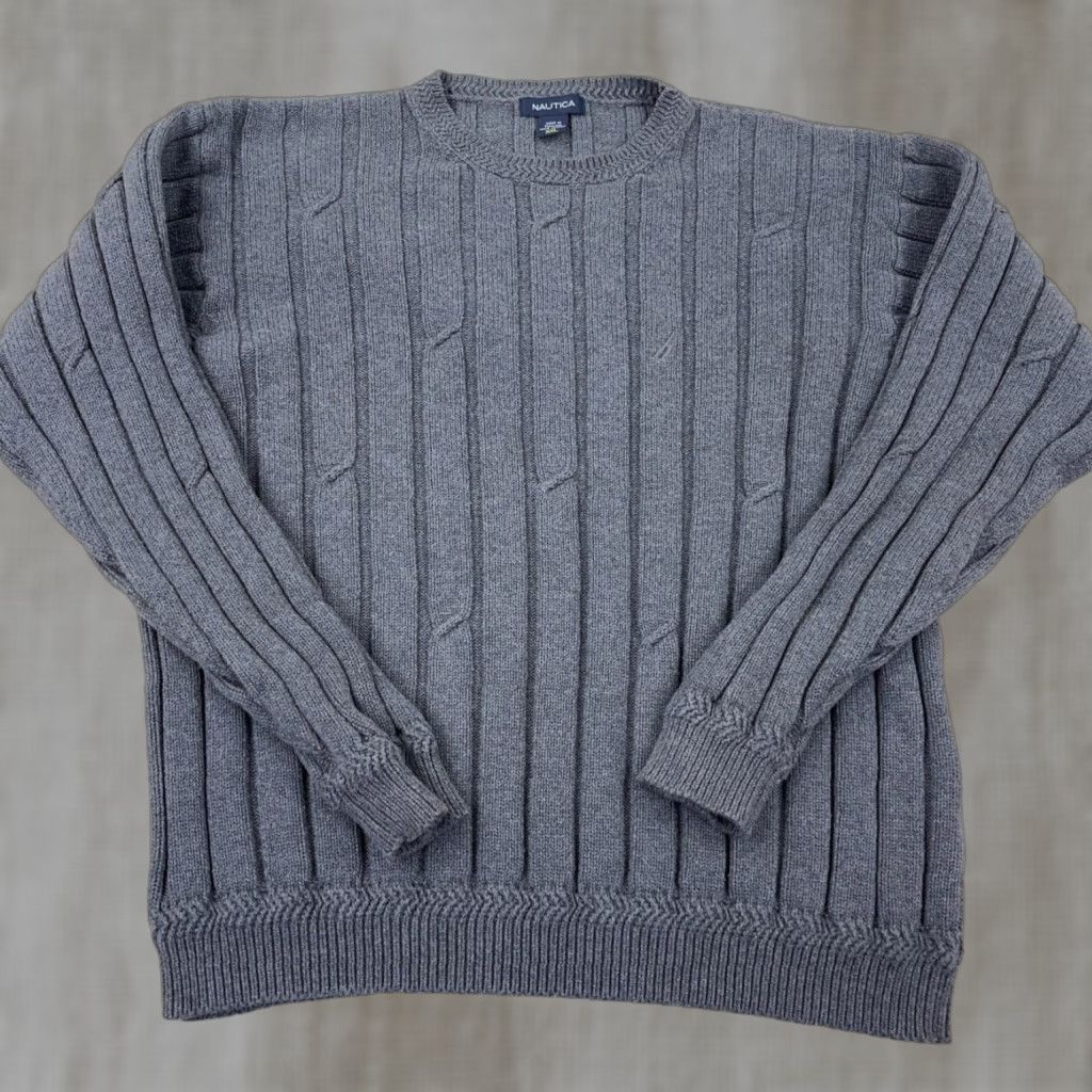 Nautica Nautica Sweater Men 2XL Gray Chunky Knit Crewneck Pullover Regular Fit Casual Modern Sports Size US XXL / EU 58 / 5 - 1 Thumbnail