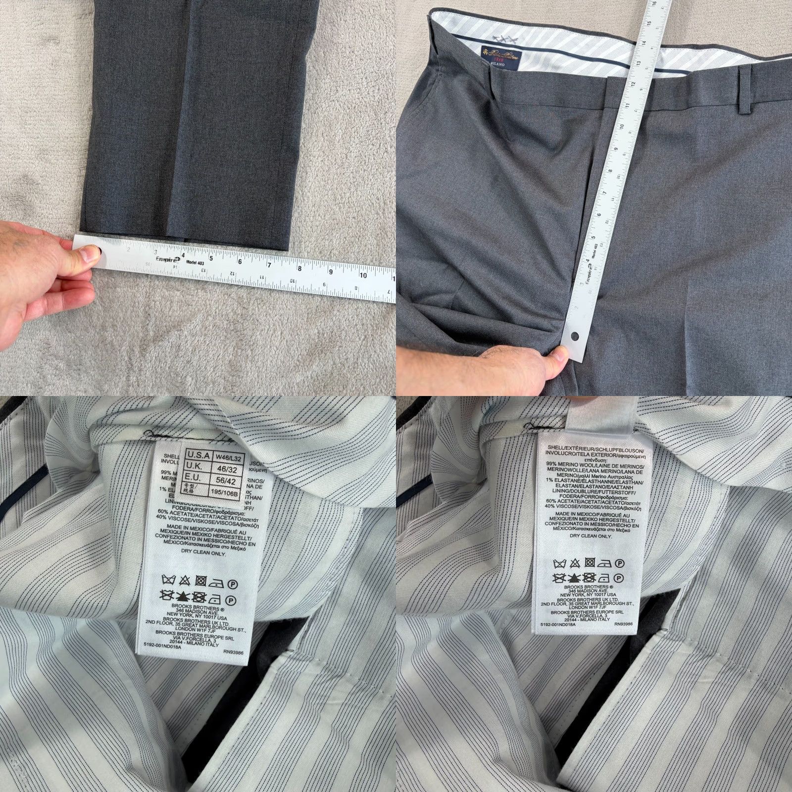 Brooks Brothers Brooks Brothers Reda Flexo Milano Fit Dress Pants Grey Merino Wool 46x32 Men Size US 30 / EU 46 - 8 Thumbnail