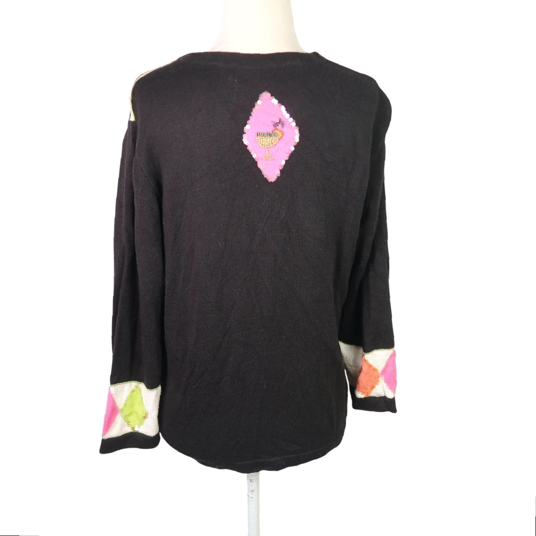 Black Diamond VINTAGE 90s Just B Cardigan Sweater Diamond Beaded Knit Cotton Rayon Black L Womens Size L / US 10 / IT 46 - 5 Thumbnail