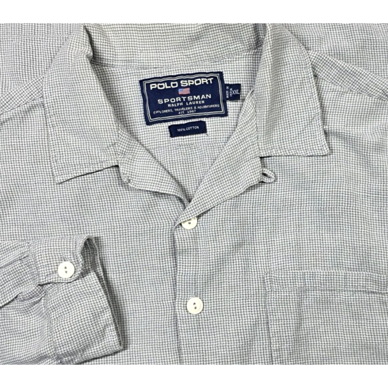 Polo Ralph Lauren VTG Polo Ralph Lauren Sportsman Men Gray Basket Weave Camp Loop Collar Shirt XL 90s Polo Ralph Lauren Sportsman Mens Button-Up Size US XL / EU 56 / 4 - 2 Thumbnail