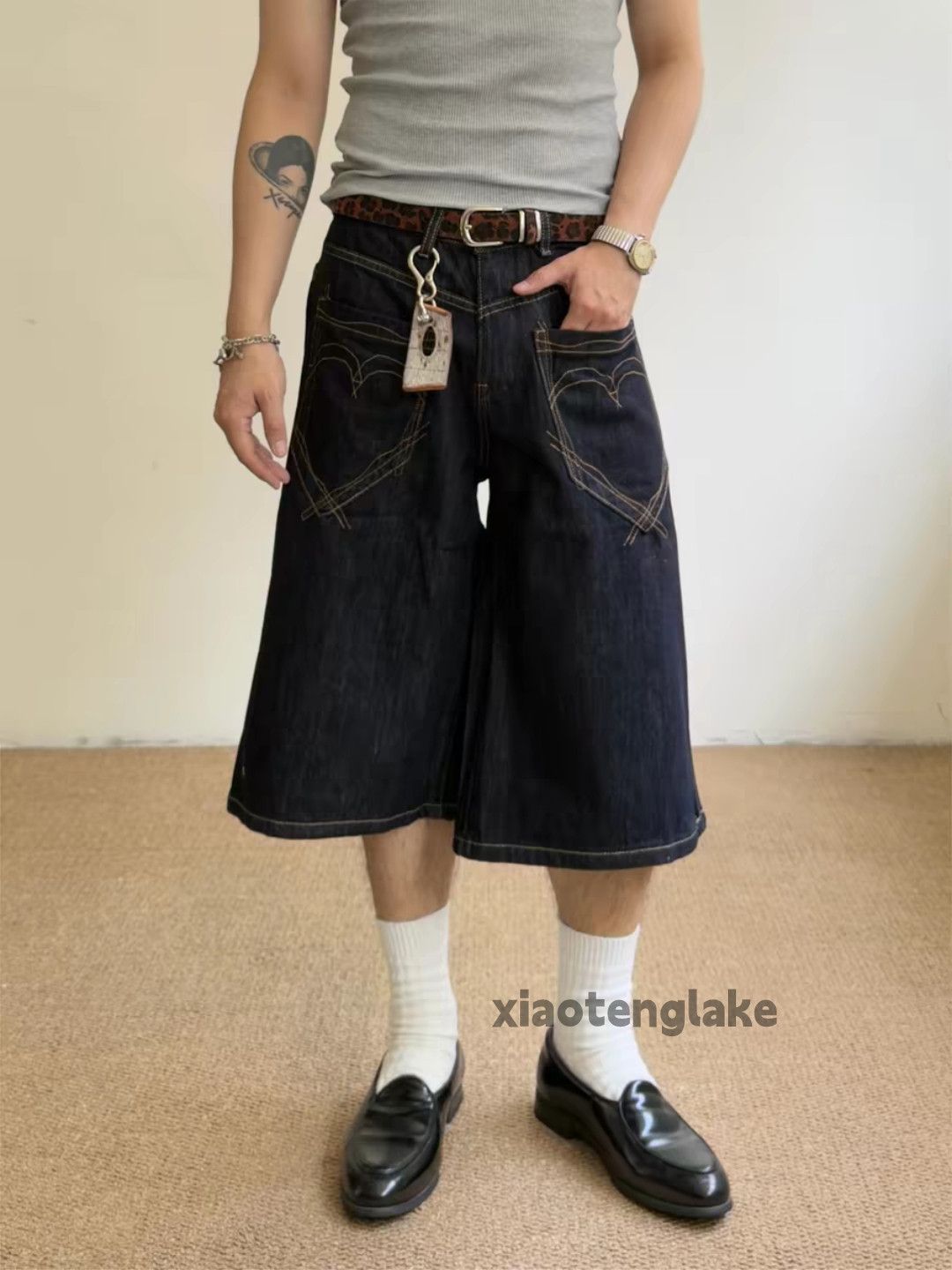 Japanese Brand zx faded distressed wide Leg flared opium shorts