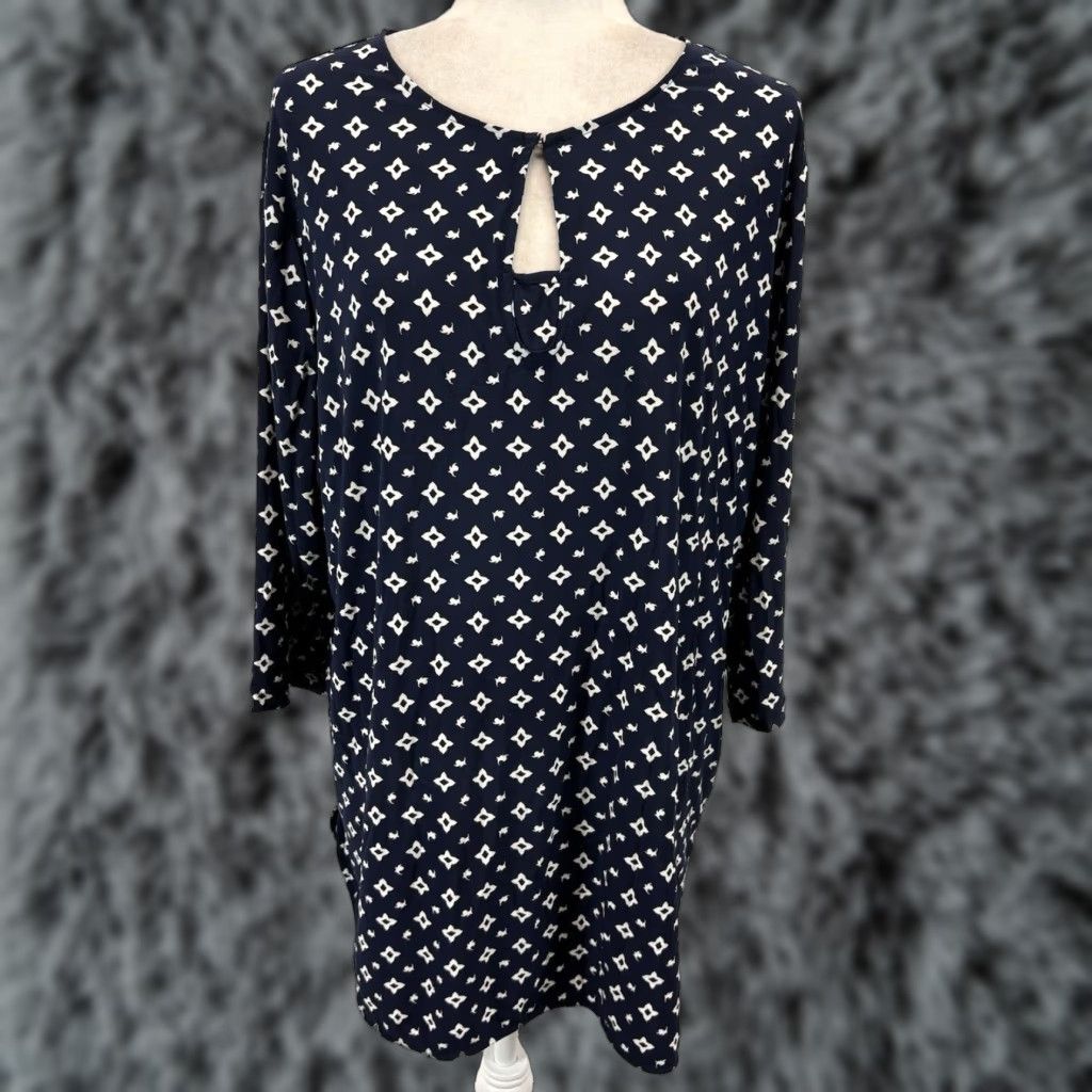 Ralph Lauren Lauren Ralph Lauren Tunic Top Shirt Sz 2X Plus Women’s Navy Keyhole 3/4 Sleeves Size XXL / US 16-18 / IT 52-54 - 1 Thumbnail