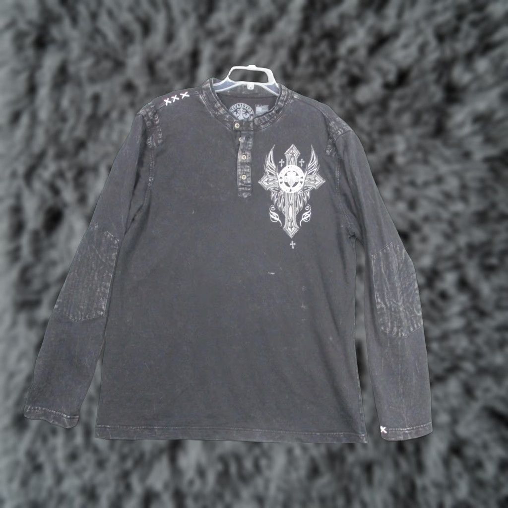 Affliction Affliction Henley Shirt Mens 2XL Live Fast Cross Graphic Made USA Long Sleeve Shirt Size US XXL / EU 58 / 5 - 1 Thumbnail