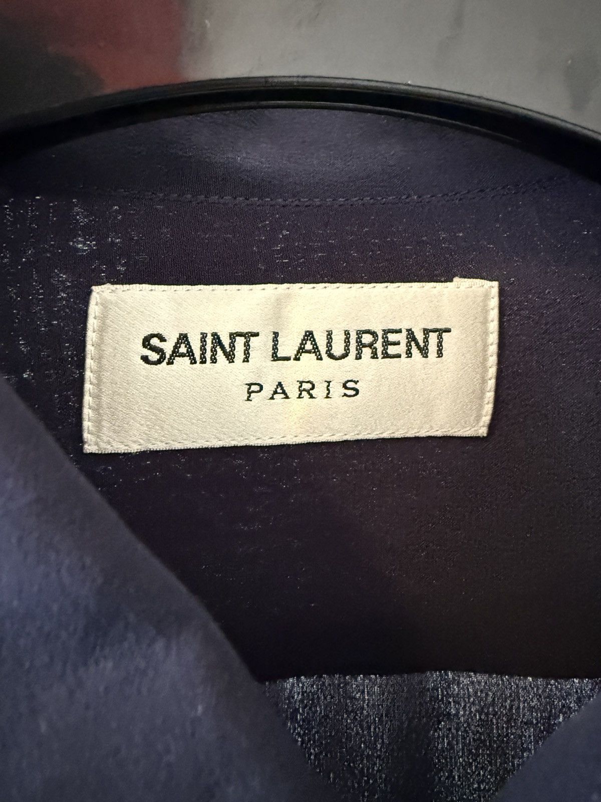 Hedi Slimane × Saint Laurent Paris FW14 Saint Laurent Silk Navy Plain Shirt Size US XL / EU 56 / 4 - 9 Thumbnail