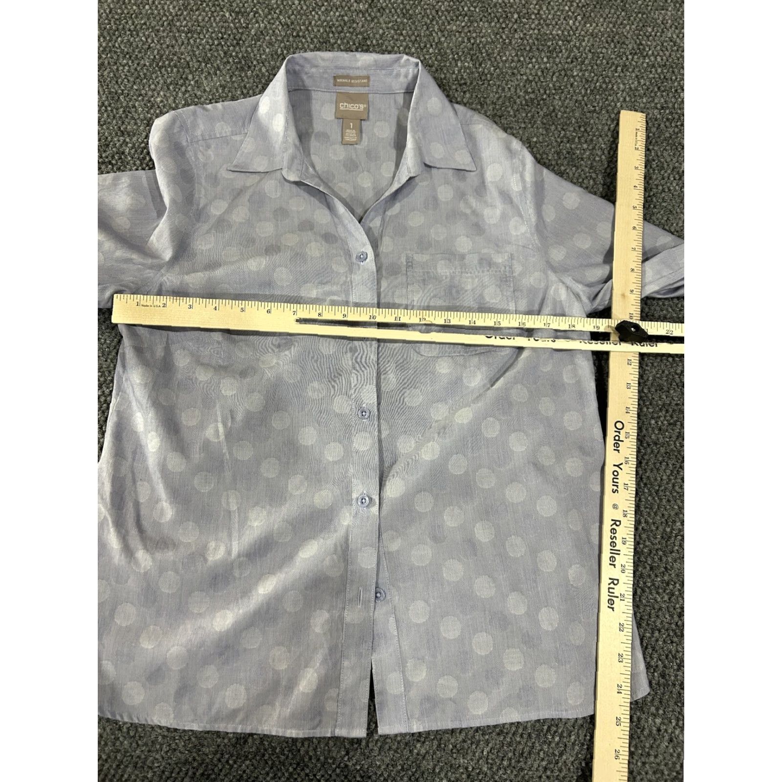 Vintage Chicos Shirt Womens 1 Blue White Polka Dot Wrinkle Resistant 3/4 Sleeve Cotton Size XS / US 0-2 / IT 36-38 - 6 Thumbnail