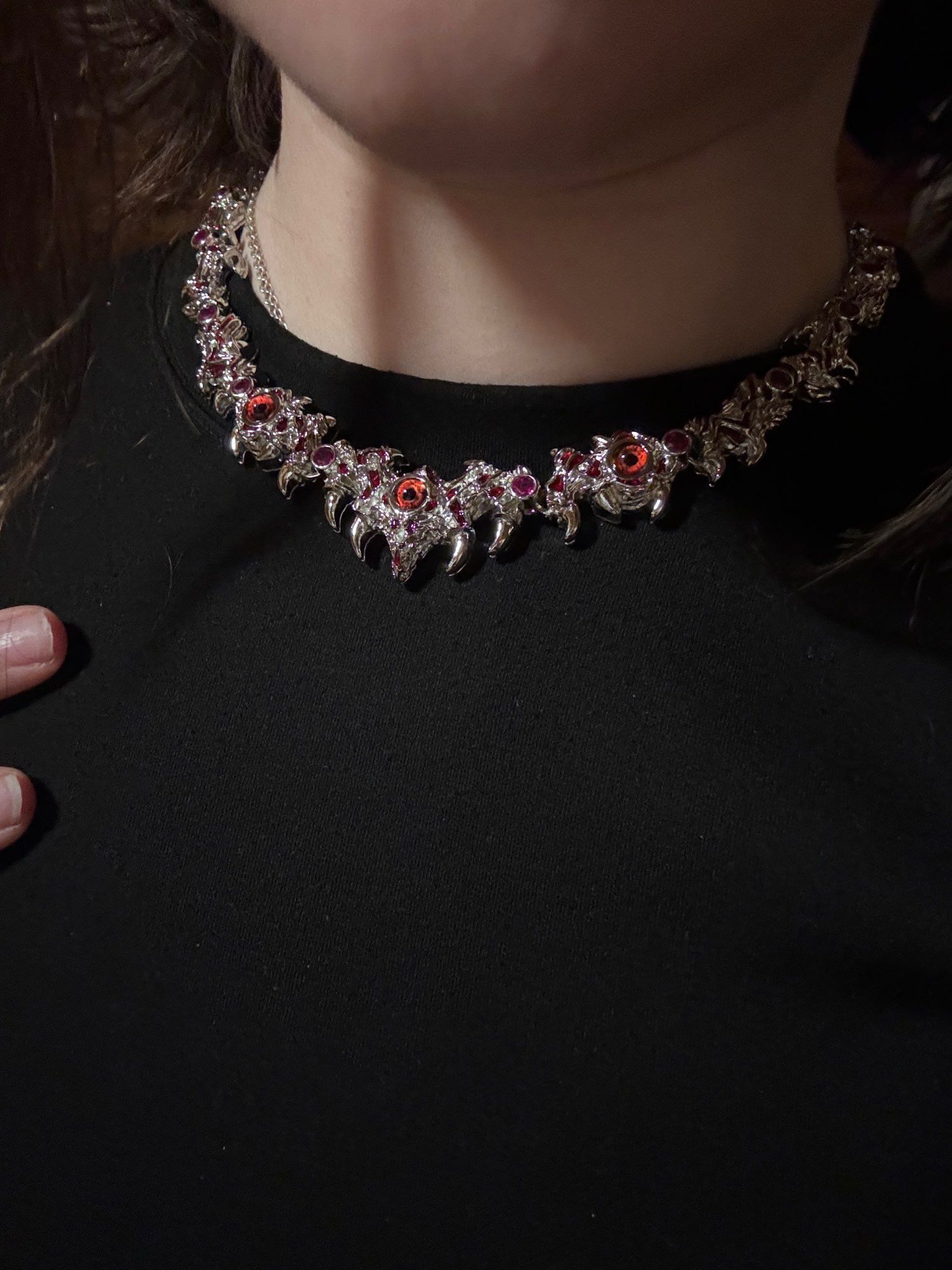 Jewelry Iced Out Silver Color Red Eyes Chain Necklace Size ONE SIZE - 4 Thumbnail