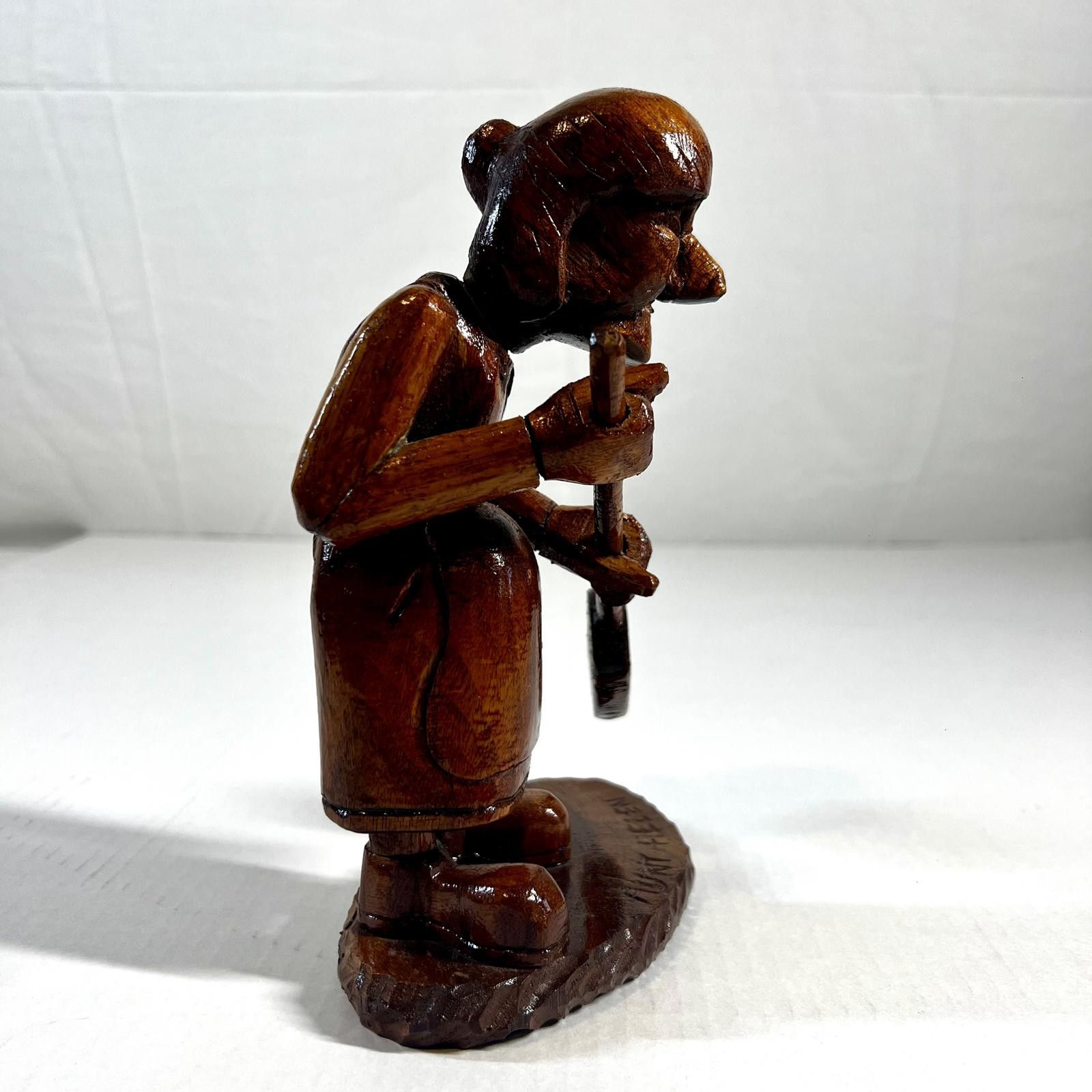 Designer Vintage 8.5” Black Forest Wood Carving Aunt Helen w/Broom Size ONE SIZE - 2 Thumbnail