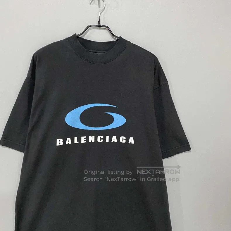 Balenciaga Balenciaga Blue Ring Wave Printed Distressed Short Sleeve Size US M / EU 48-50 / 2 - 1 Thumbnail